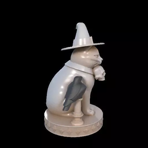 2084Witch Cat Composition Skull Raven Candleholder 3D print model_33