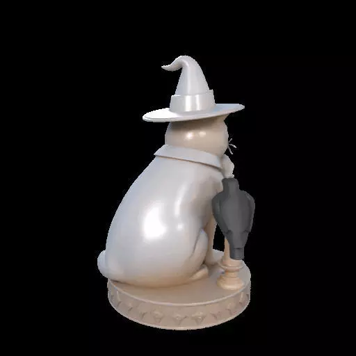 2084Witch Cat Composition Skull Raven Candleholder 3D print model_9
