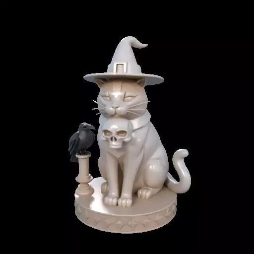 2084Witch Cat Composition Skull Raven Candleholder 3D print model_28