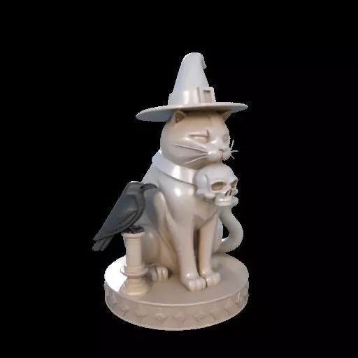 2084Witch Cat Composition Skull Raven Candleholder 3D print model_29