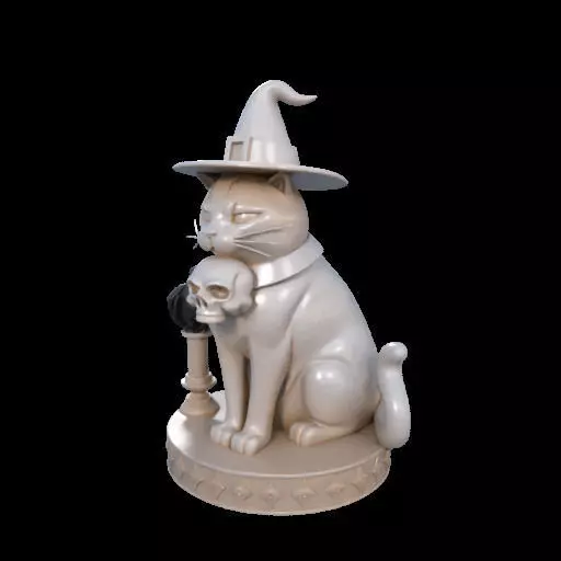 2084Witch Cat Composition Skull Raven Candleholder 3D print model_26