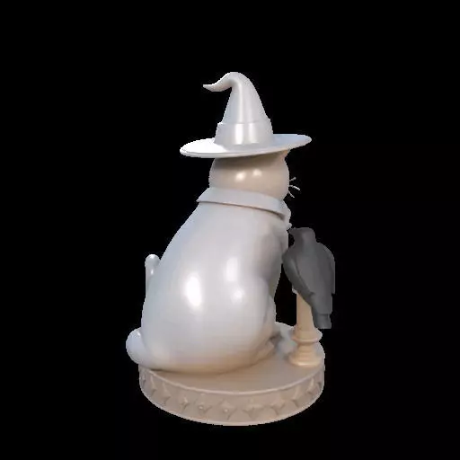 2084Witch Cat Composition Skull Raven Candleholder 3D print model_10