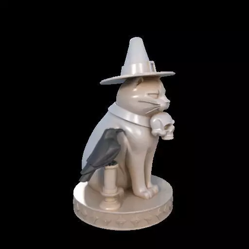 2084Witch Cat Composition Skull Raven Candleholder 3D print model_31