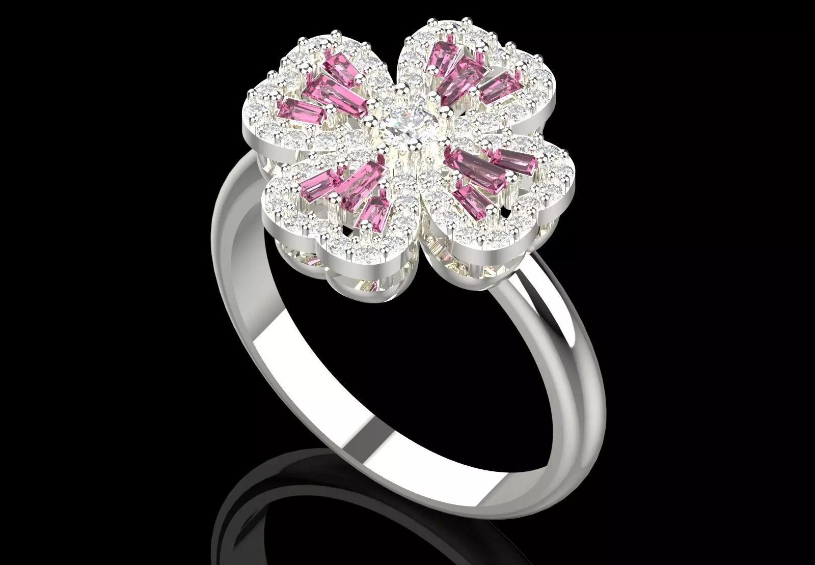 Rose Gold 3dm Ring Flower Design Diamonds and Ruby Model jr00211 3D print model_15