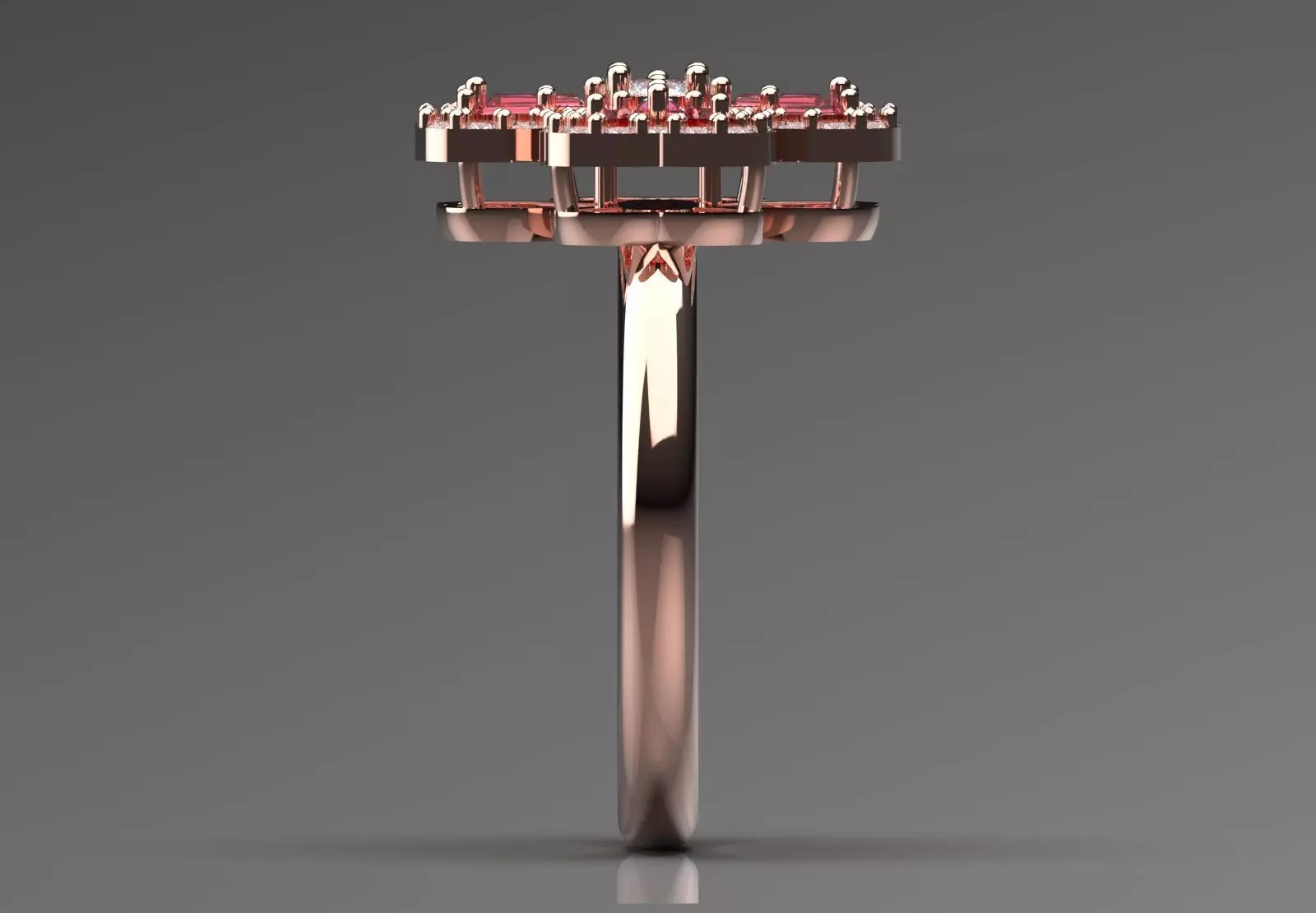 Rose Gold 3dm Ring Flower Design Diamonds and Ruby Model jr00211 3D print model_3