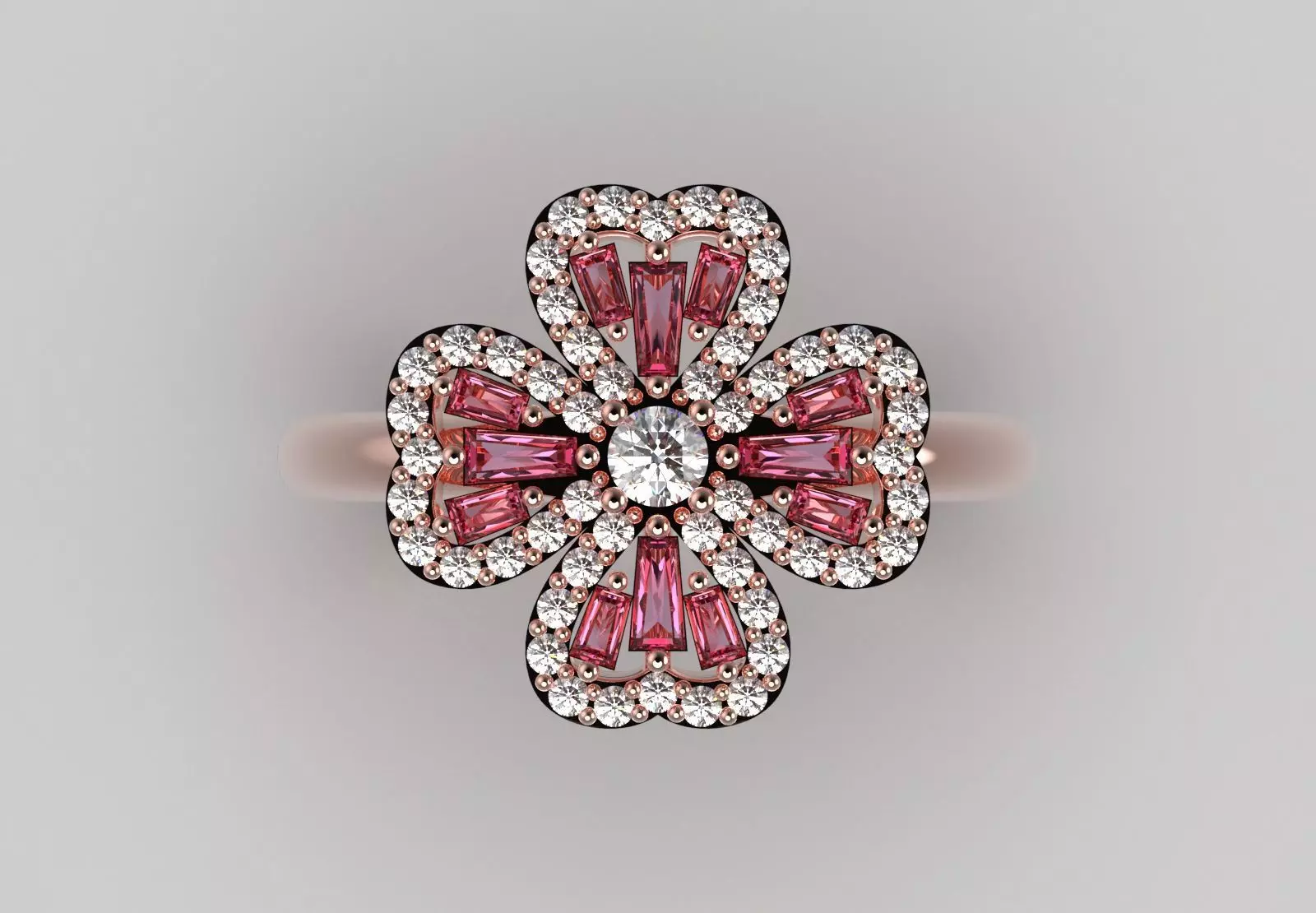 Rose Gold 3dm Ring Flower Design Diamonds and Ruby Model jr00211 3D print model_4