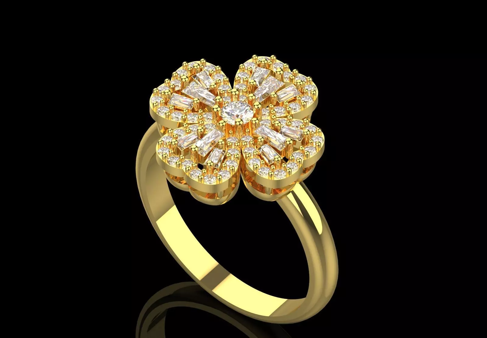 Rose Gold 3dm Ring Flower Design Diamonds and Ruby Model jr00211 3D print model_19