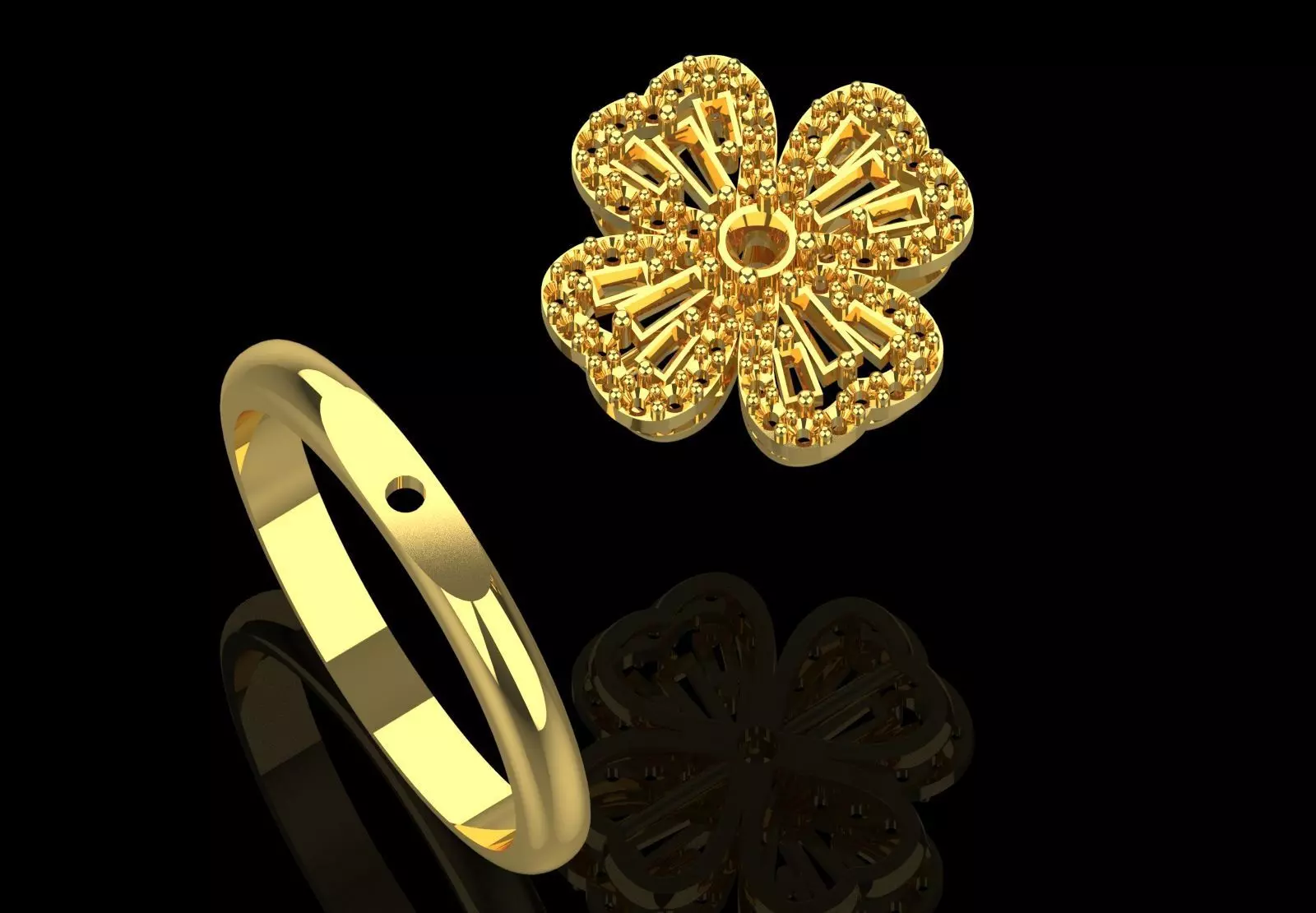 Rose Gold 3dm Ring Flower Design Diamonds and Ruby Model jr00211 3D print model_18
