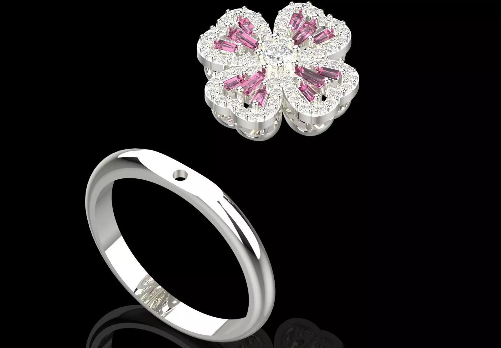 Rose Gold 3dm Ring Flower Design Diamonds and Ruby Model jr00211 3D print model_16