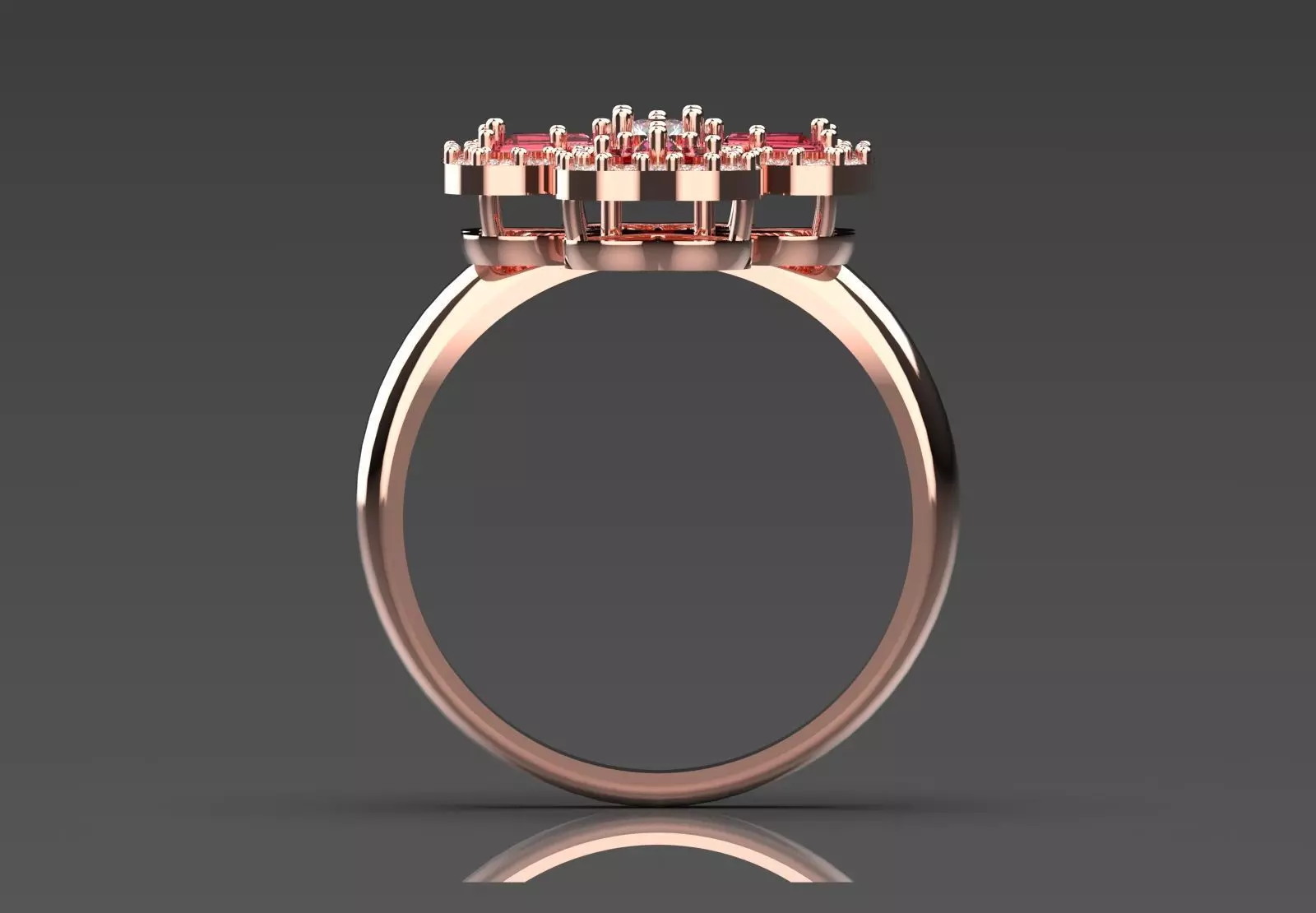 Rose Gold 3dm Ring Flower Design Diamonds and Ruby Model jr00211 3D print model_2