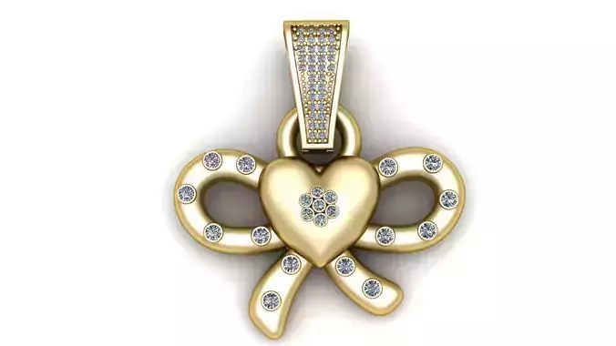  Diamond Bow and Heart Pendant