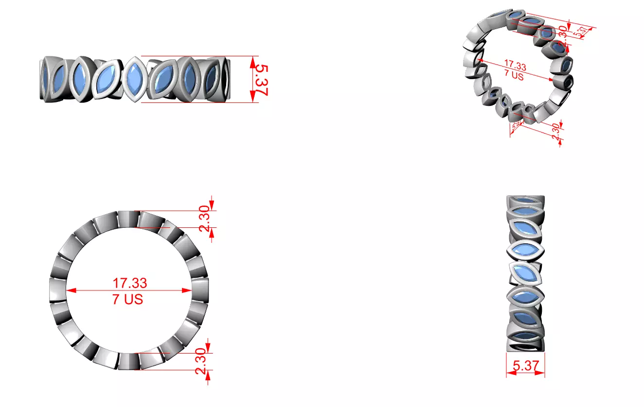 Marquise Cut Bezel Set Stacking Wedding Band 3DM STL Video 3D print model_15