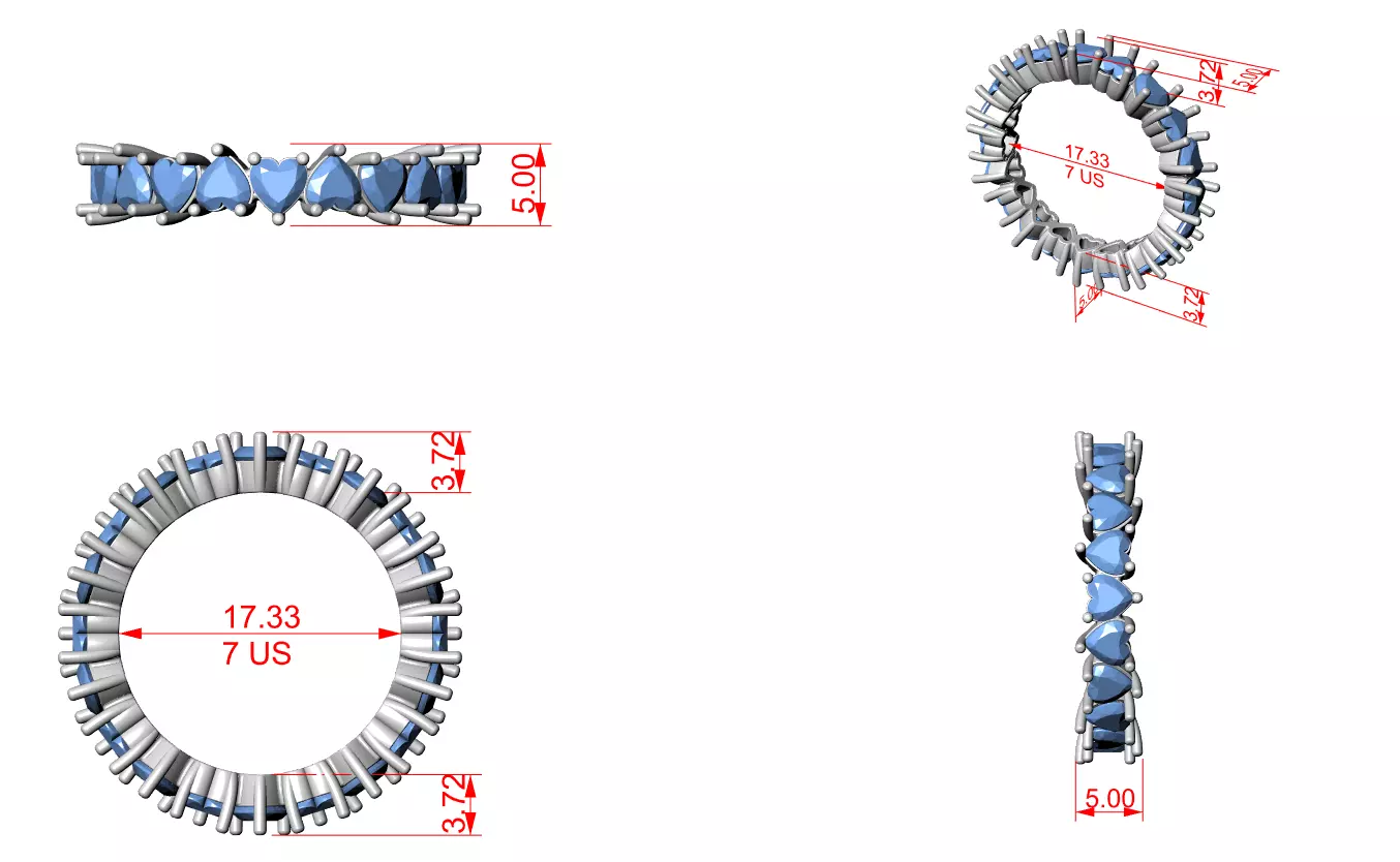 Full Eternity Heart Cut Diamond Wedding Band 3DM STL Video 3D print model_15