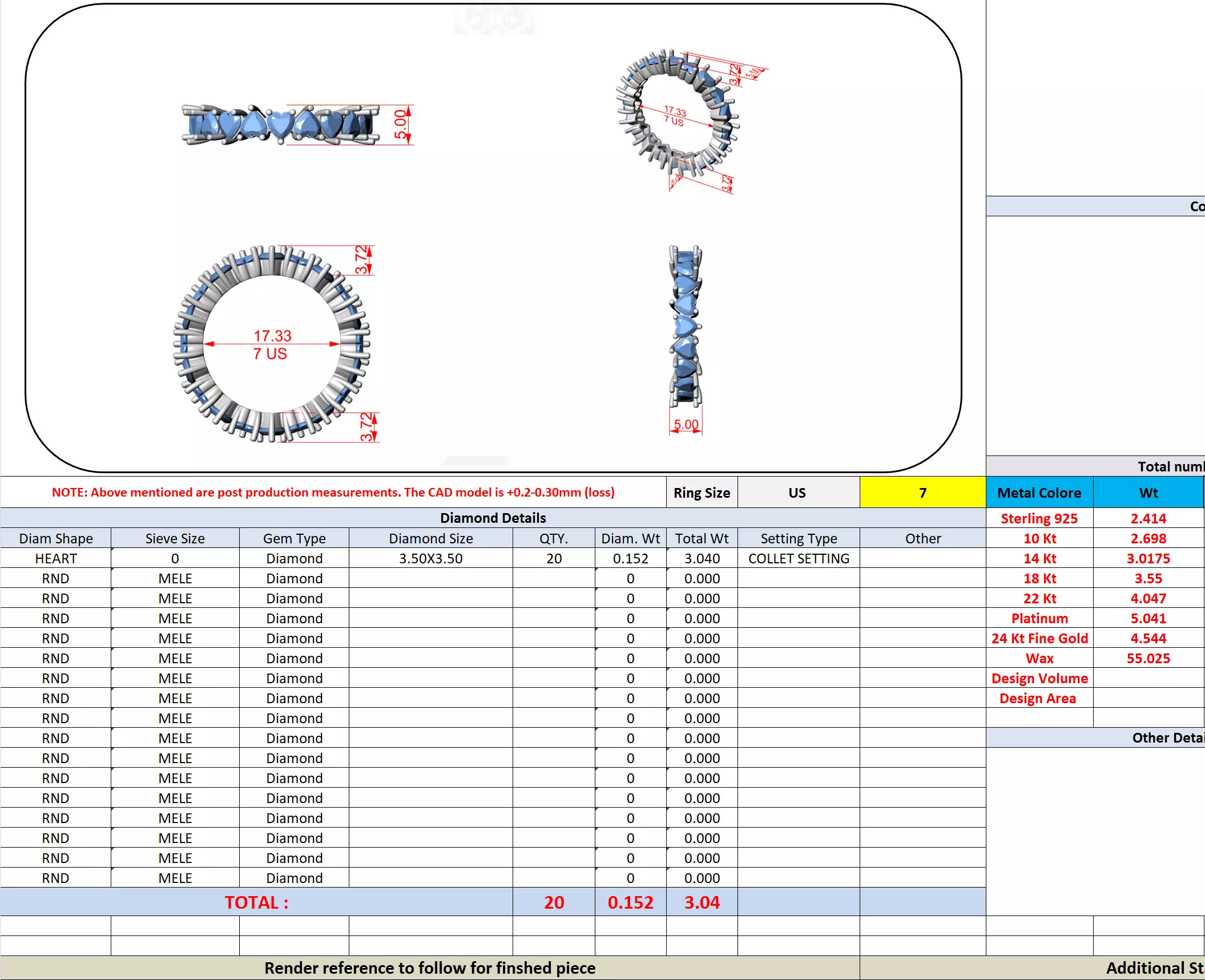 Full Eternity Heart Cut Diamond Wedding Band 3DM STL Video 3D print model_16
