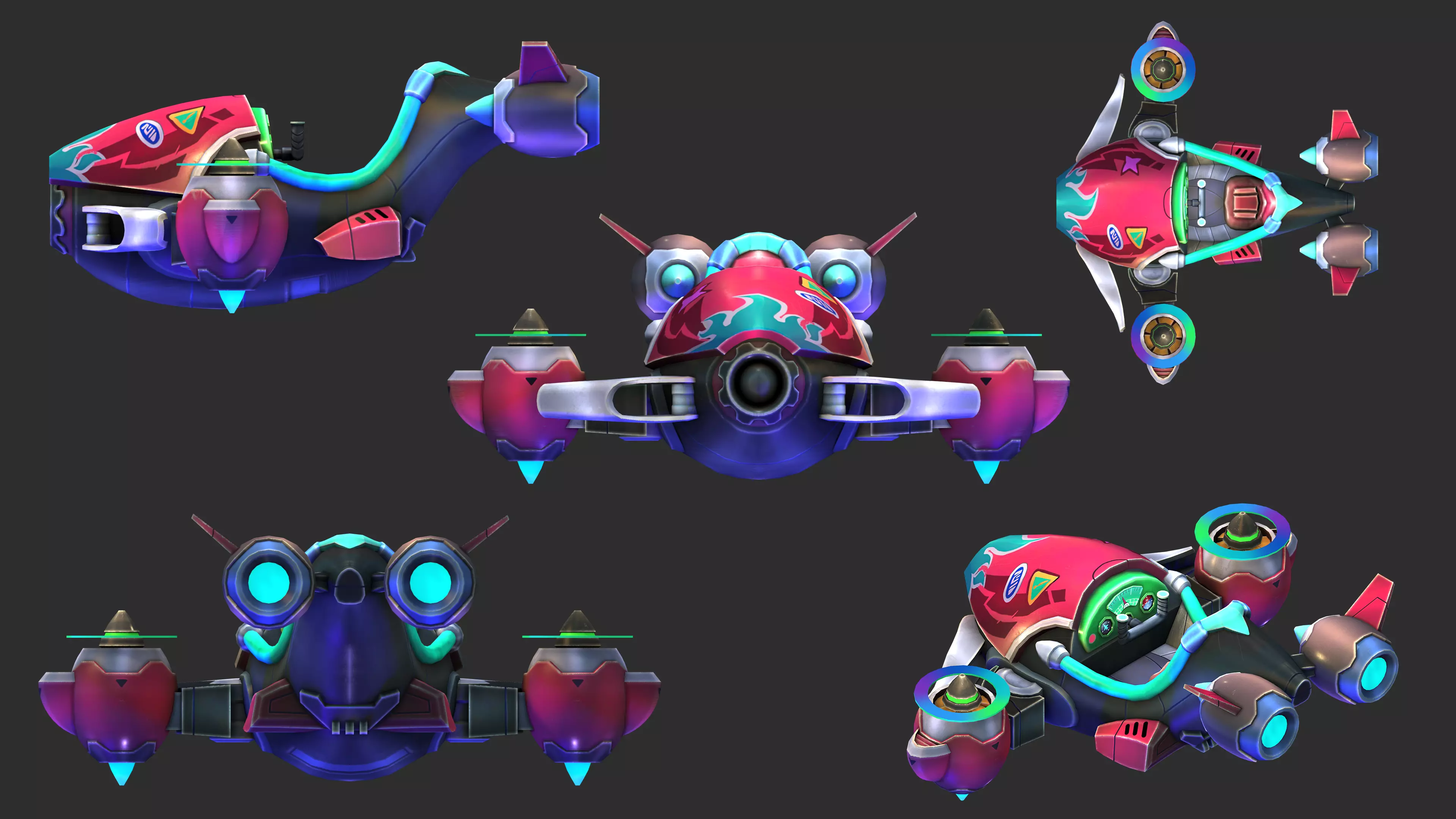 Stylized Low Poly Airplane Pack Hand-Painted 5 Variations Low-poly 3D model_3