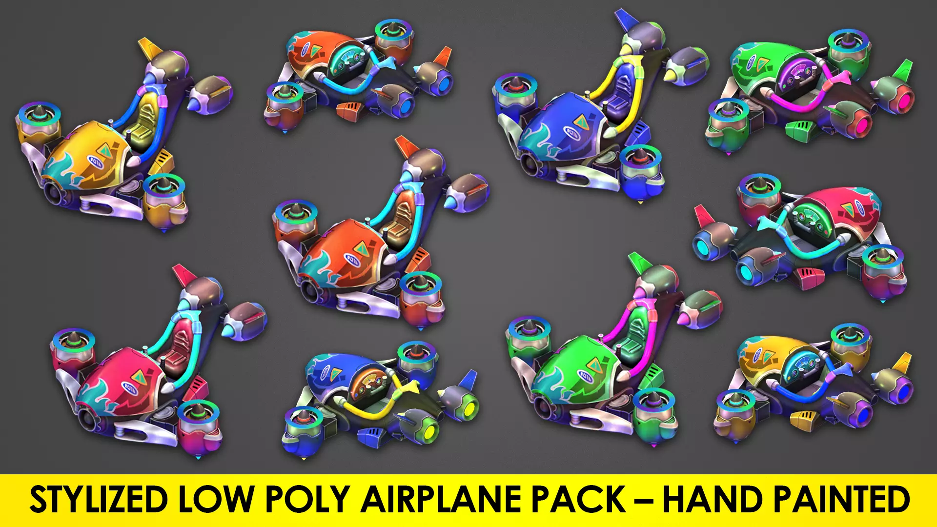 Stylized Low Poly Airplane Pack Hand-Painted 5 Variations Low-poly 3D model_0