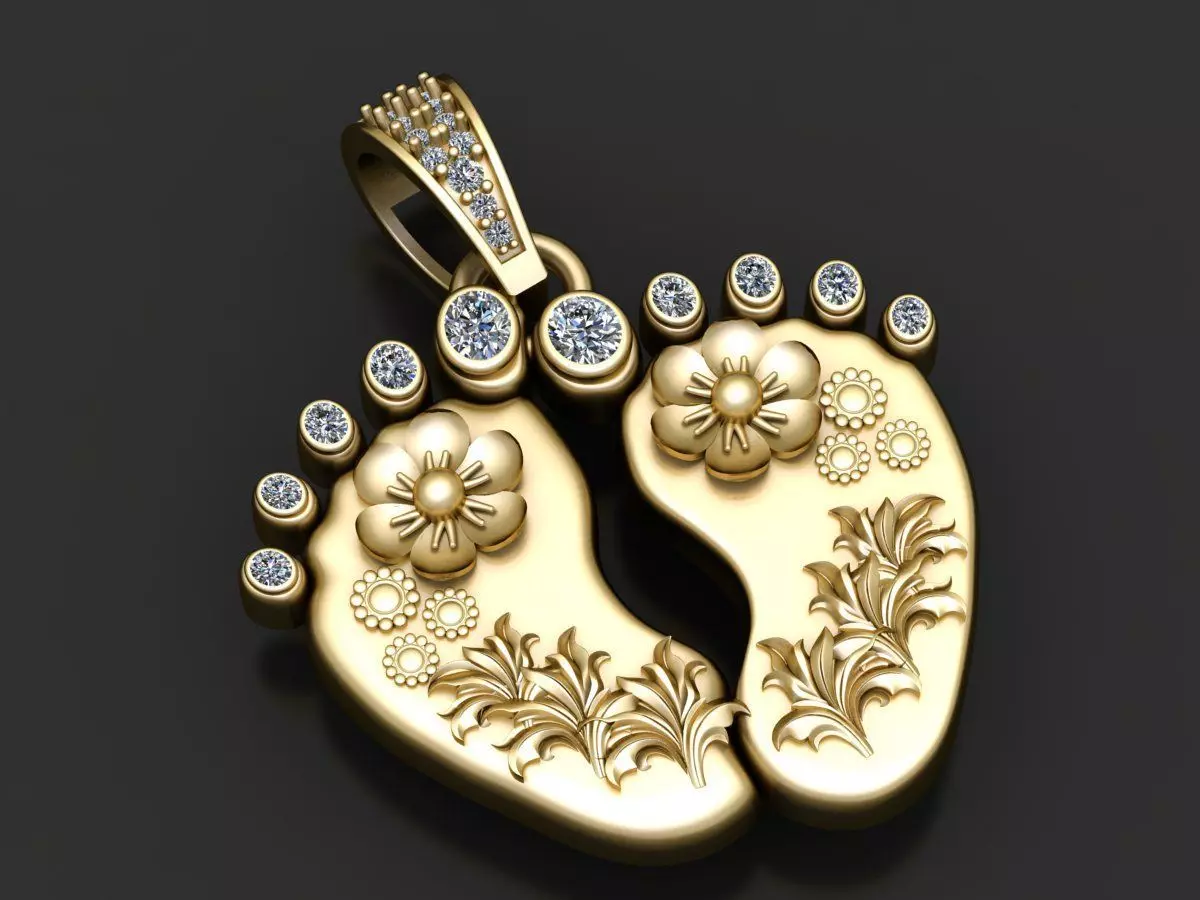 baby feet gold pendant 3d printable model 3D print model