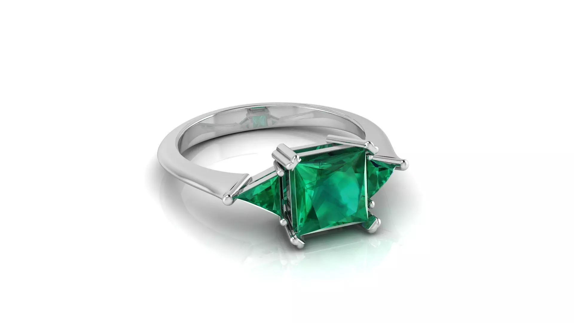 Princess-Cut Ruby and Emerald Solitaire Rings in Yellow Gold 3D print model_2