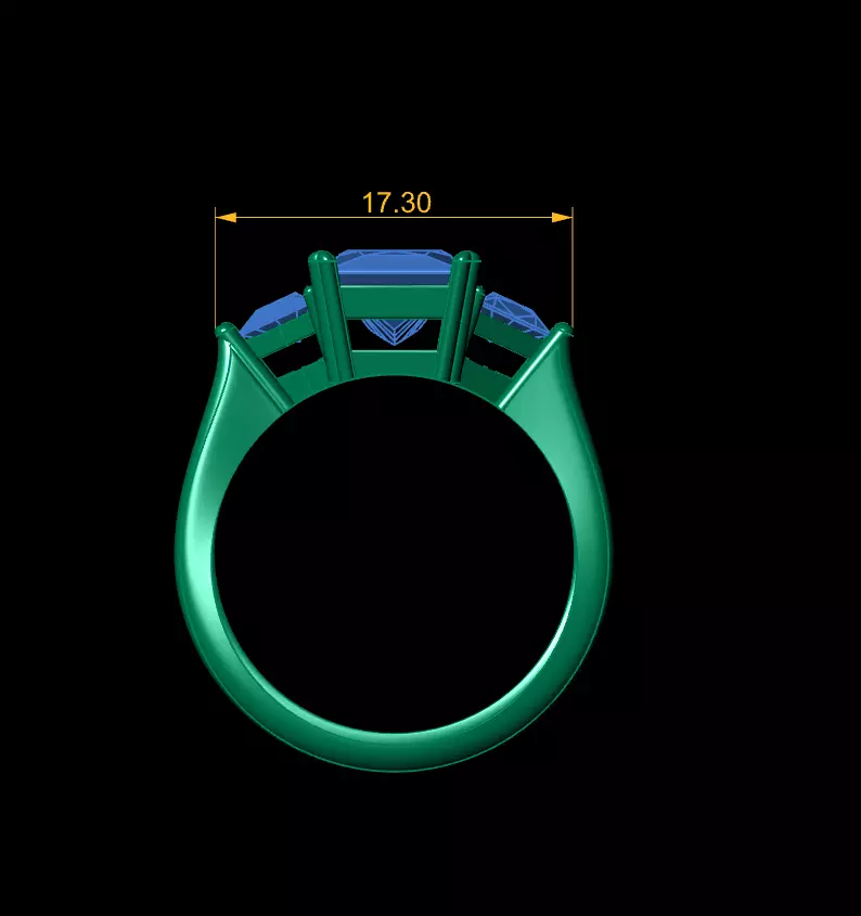 Princess-Cut Ruby and Emerald Solitaire Rings in Yellow Gold 3D print model_4