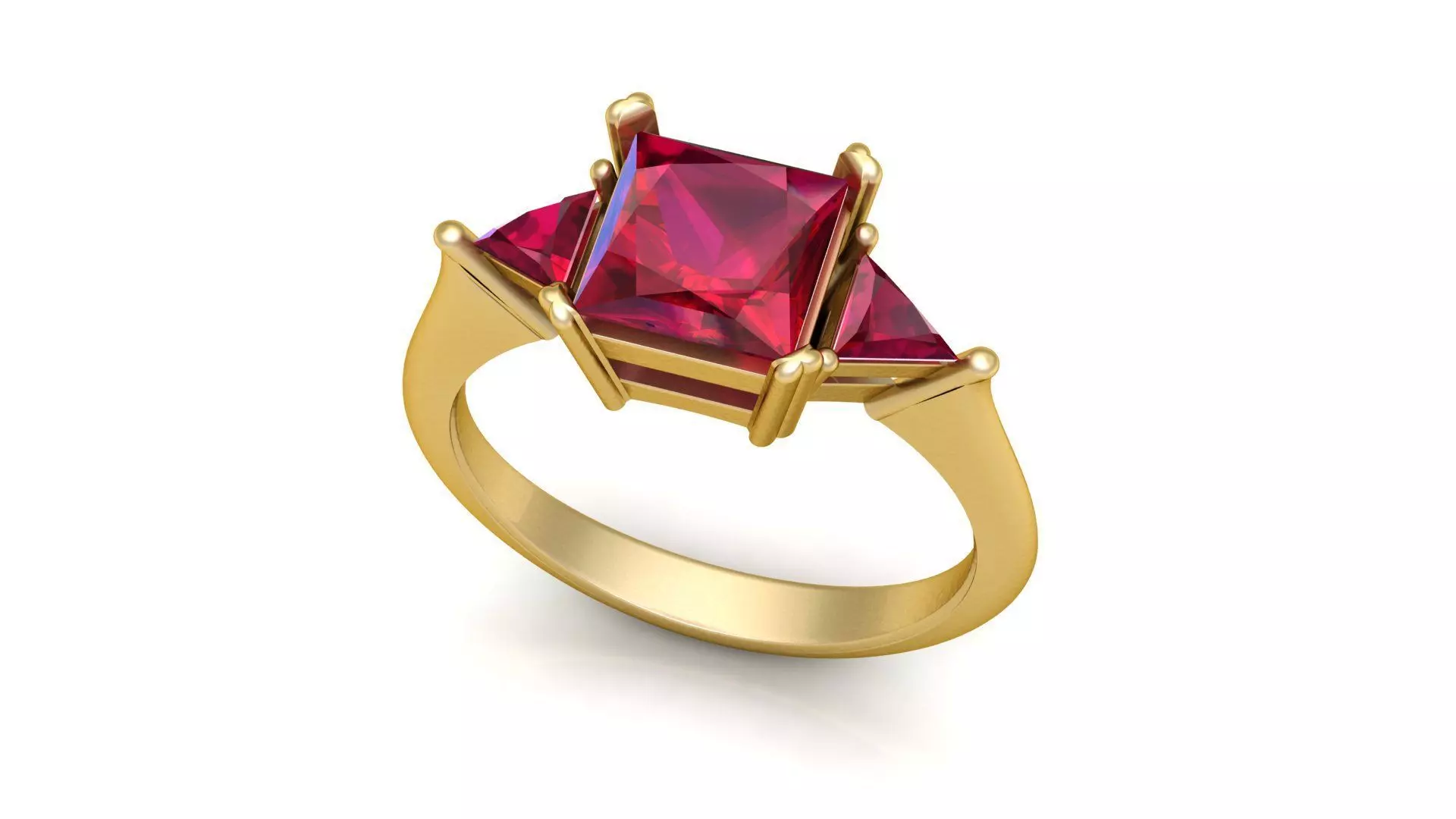 Princess-Cut Ruby and Emerald Solitaire Rings in Yellow Gold 3D print model_1
