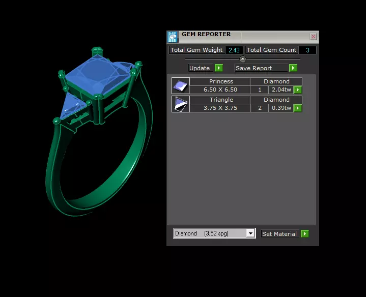 Princess-Cut Ruby and Emerald Solitaire Rings in Yellow Gold 3D print model_7