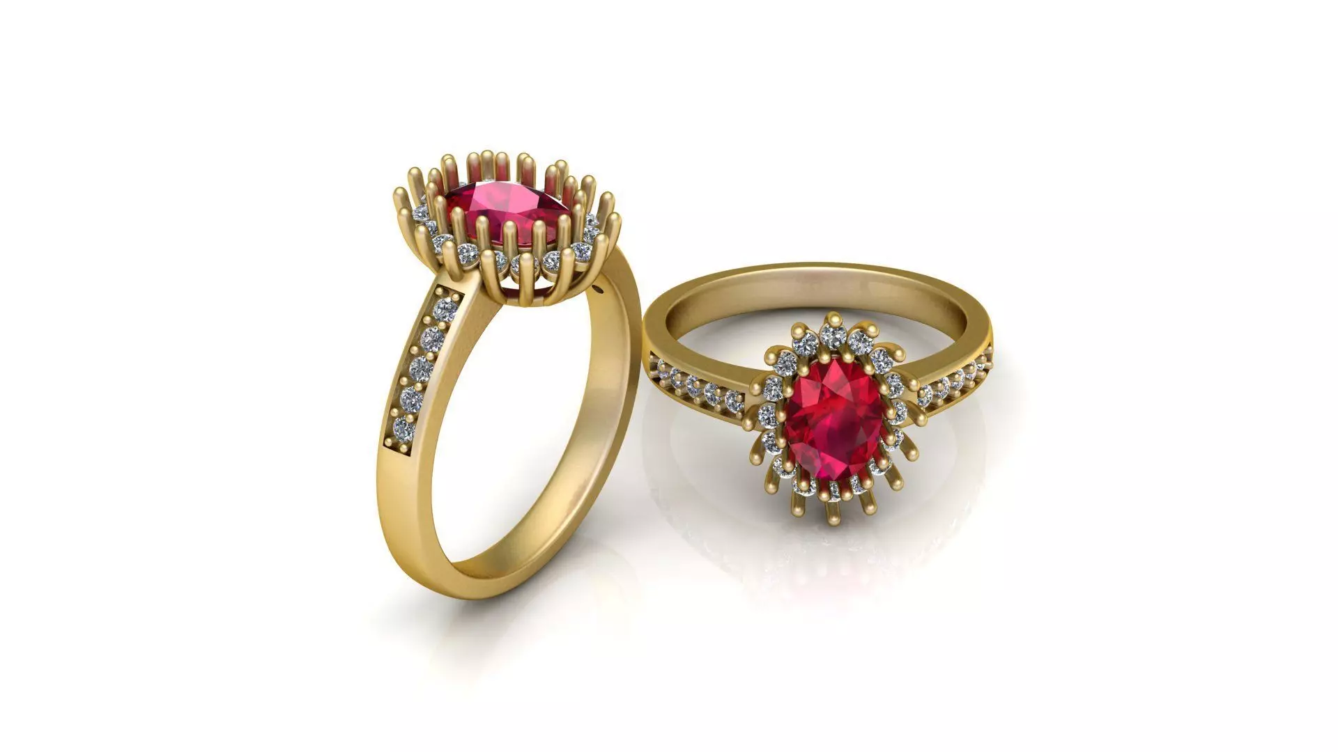 Luxurious Gold Ring with Oval Ruby and Diamond Halo Accent 3D print model_2