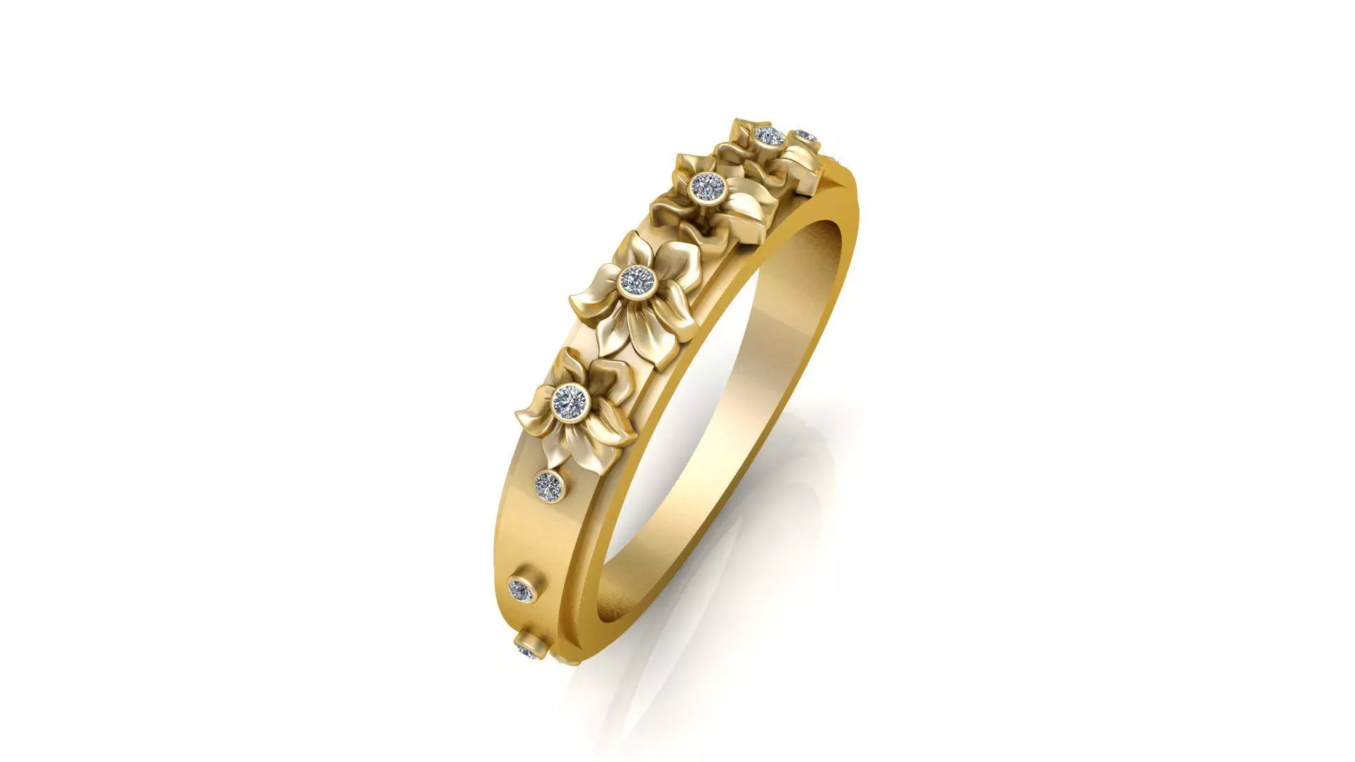 Luxurious Gold Ring with flowery Diamond 3D print model