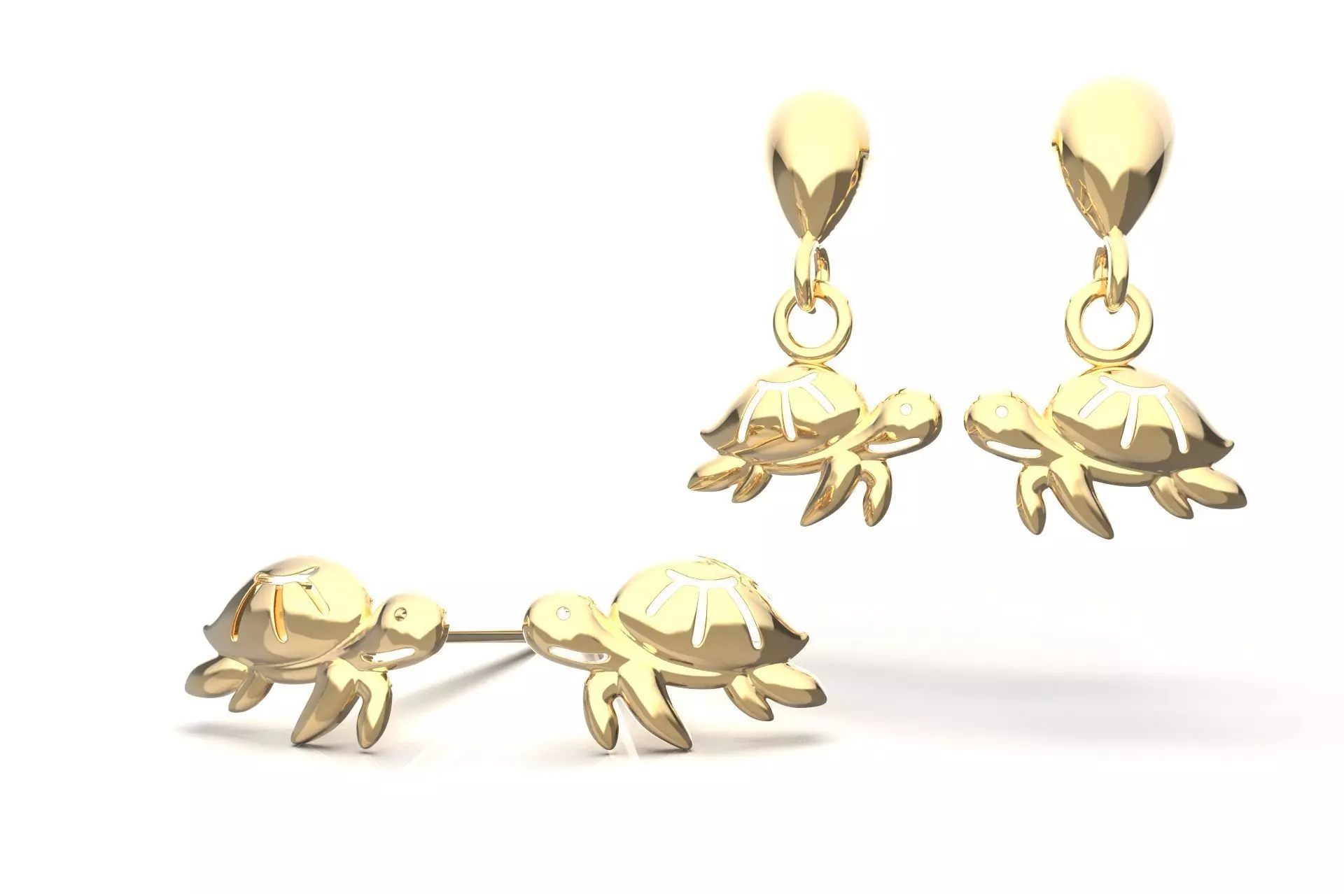 Oceanic Animal Stud and Dangling Earring Pack - Sea Turtle 3D print model