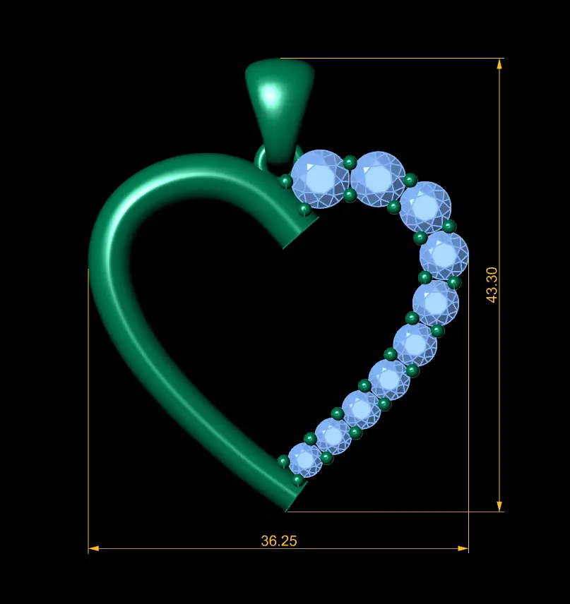 Heart pendent with dimond gold 3D print model_5