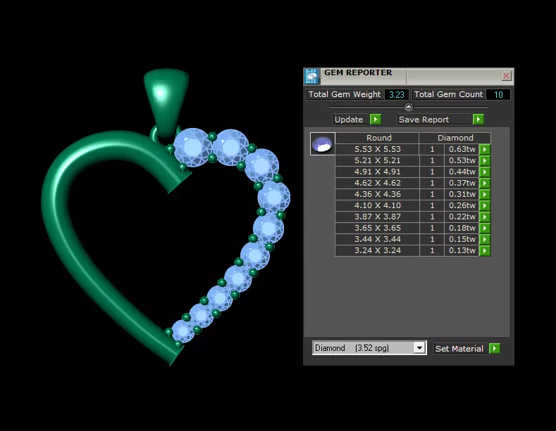 Heart pendent with dimond gold 3D print model_6