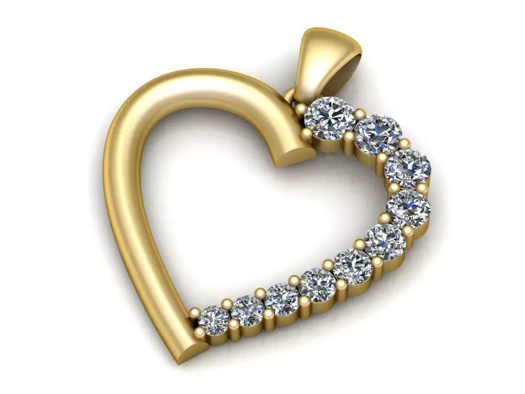 Heart pendent with dimond gold 3D print model_1