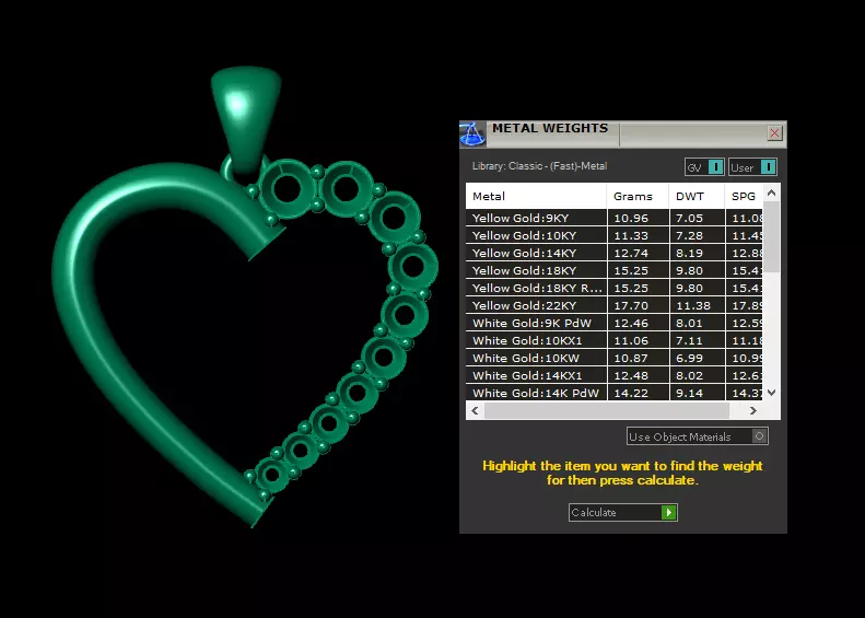 Heart pendent with dimond gold 3D print model_7