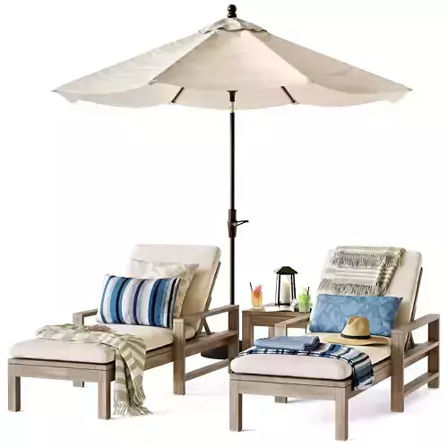 Indio eucalyptus chaise lounge with umbrella