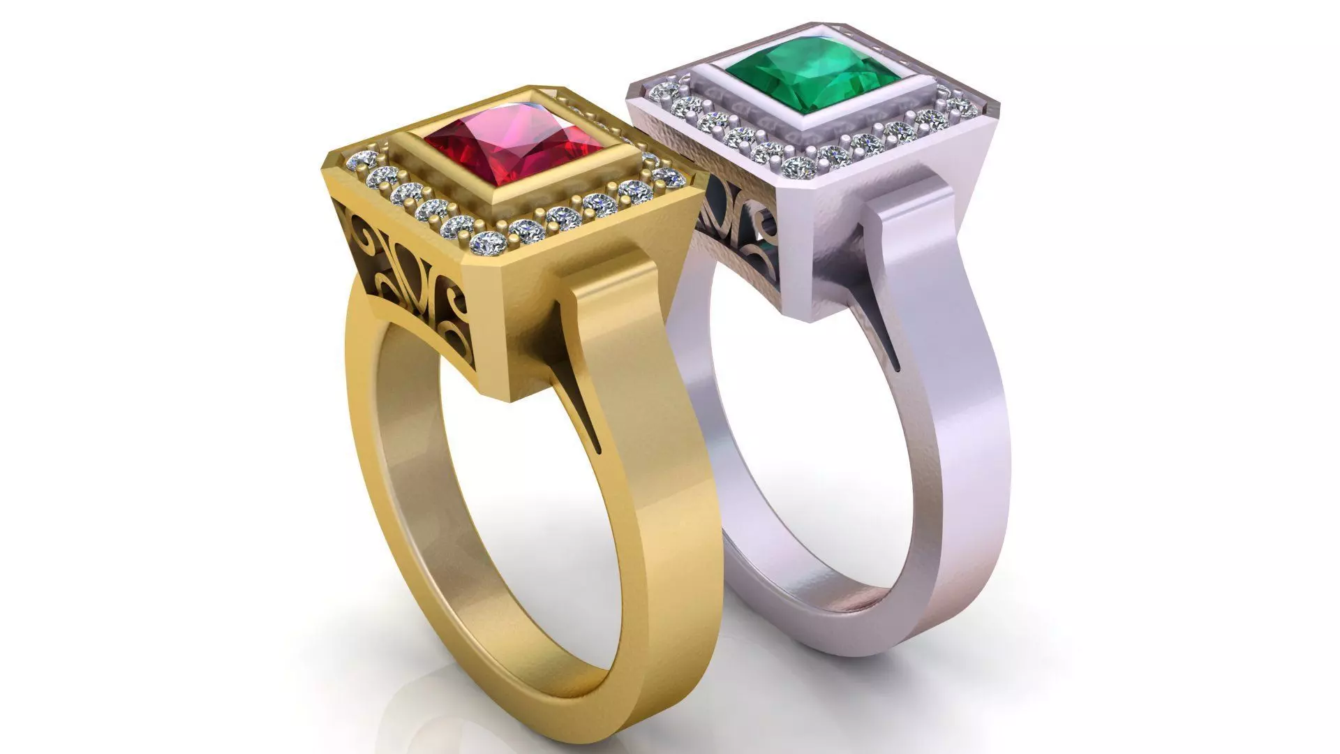 Luxury Gemstone Wedding Rings 3D model 3D print model_2