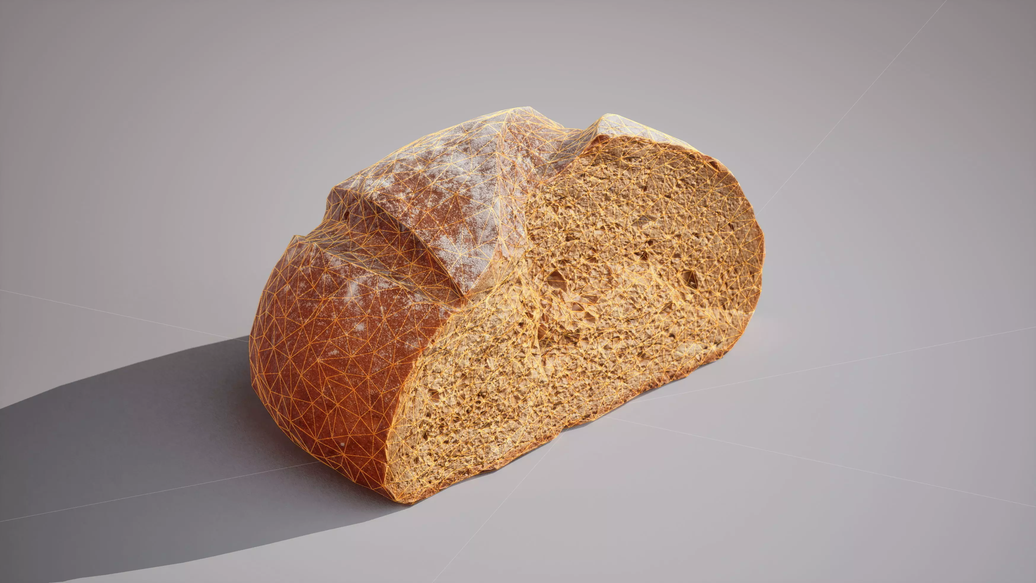 Half of rye bread Game ready model 3K triangles 4K PBR textures Low-poly 3D model_12