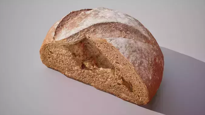 Half of rye bread Game ready model 3K triangles 4K PBR textures Low-poly 3D model 3