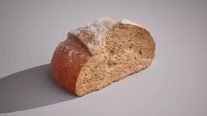 Half of rye bread Game ready model 3K triangles 4K PBR textures Low-poly 3D model 4
