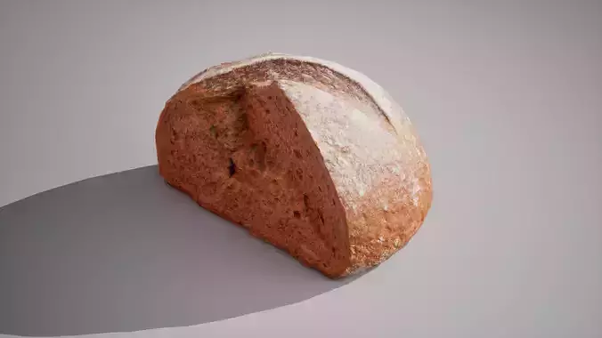 Half of rye bread Game ready model 3K triangles 4K PBR textures Low-poly 3D model 5