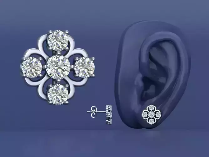Clover Diamond Stud earrings 3D CAD Design