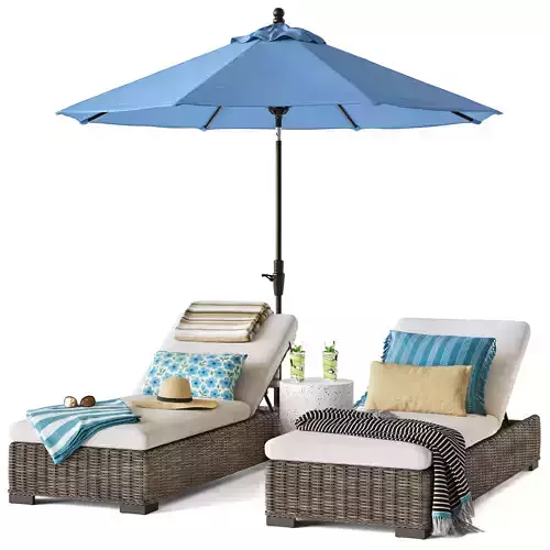 Huntington wicker chaise lounge with umbrella