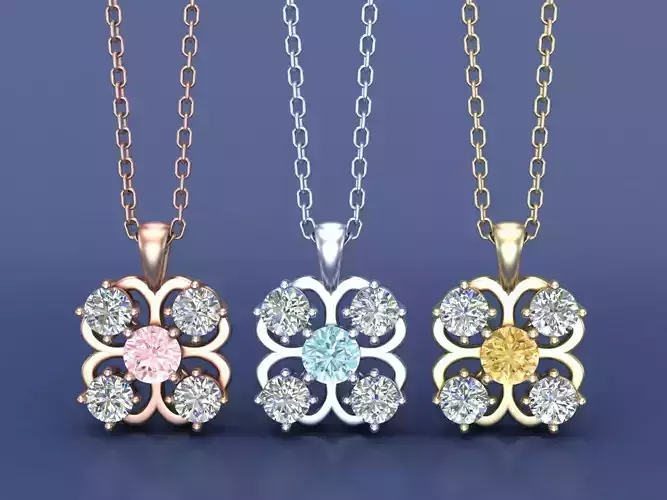 Clover Diamond Pendant Necklace 3D Print CAD Design