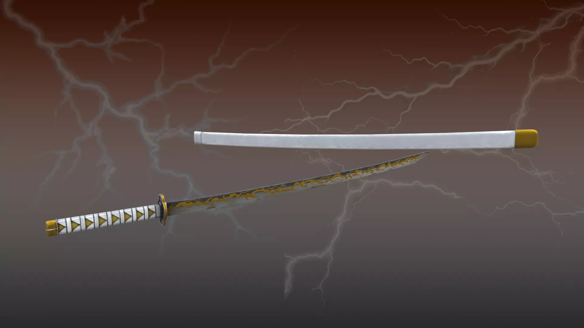 Demon Slayer Zenitsu Agatsuma Nichrin Sword Low-poly 3D model_0