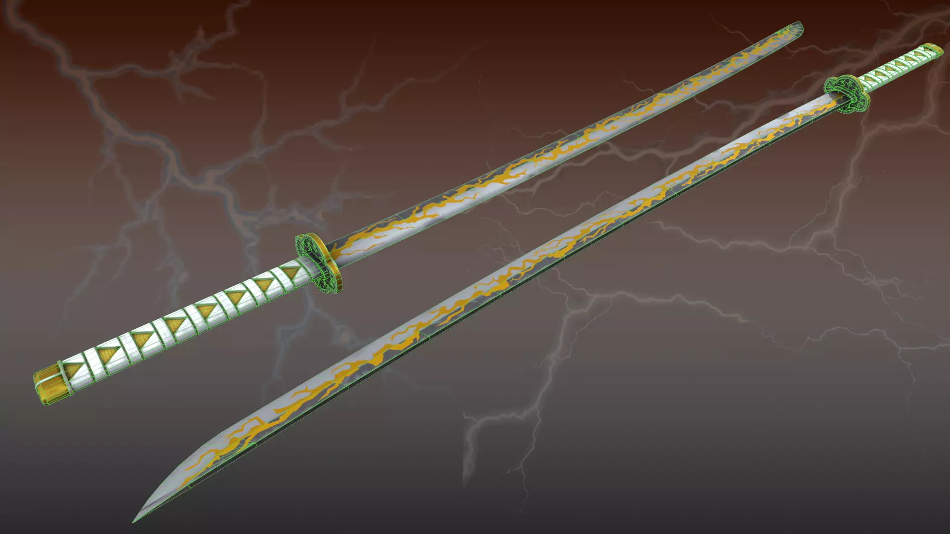 Demon Slayer Zenitsu Agatsuma Nichrin Sword Low-poly 3D model_10