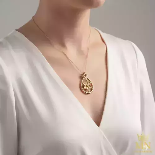 Golden Floral Teardrop Pendant