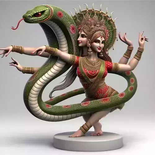 2089Indian Serpent Woman Dancer on Pedestal  magic