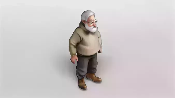 Stylized Elderly Man in Cozy Sweater 3D Model 3D model