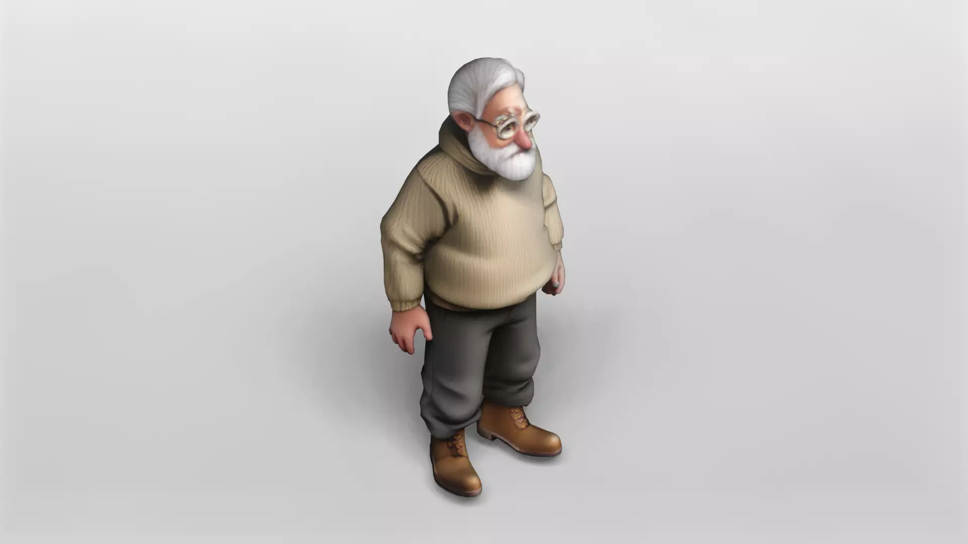Stylized Elderly Man in Cozy Sweater 3D Model 3D model_0