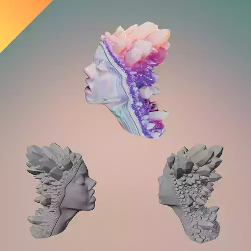 Crystal Face Bust  STL OBJ and GLB 3D Print Model