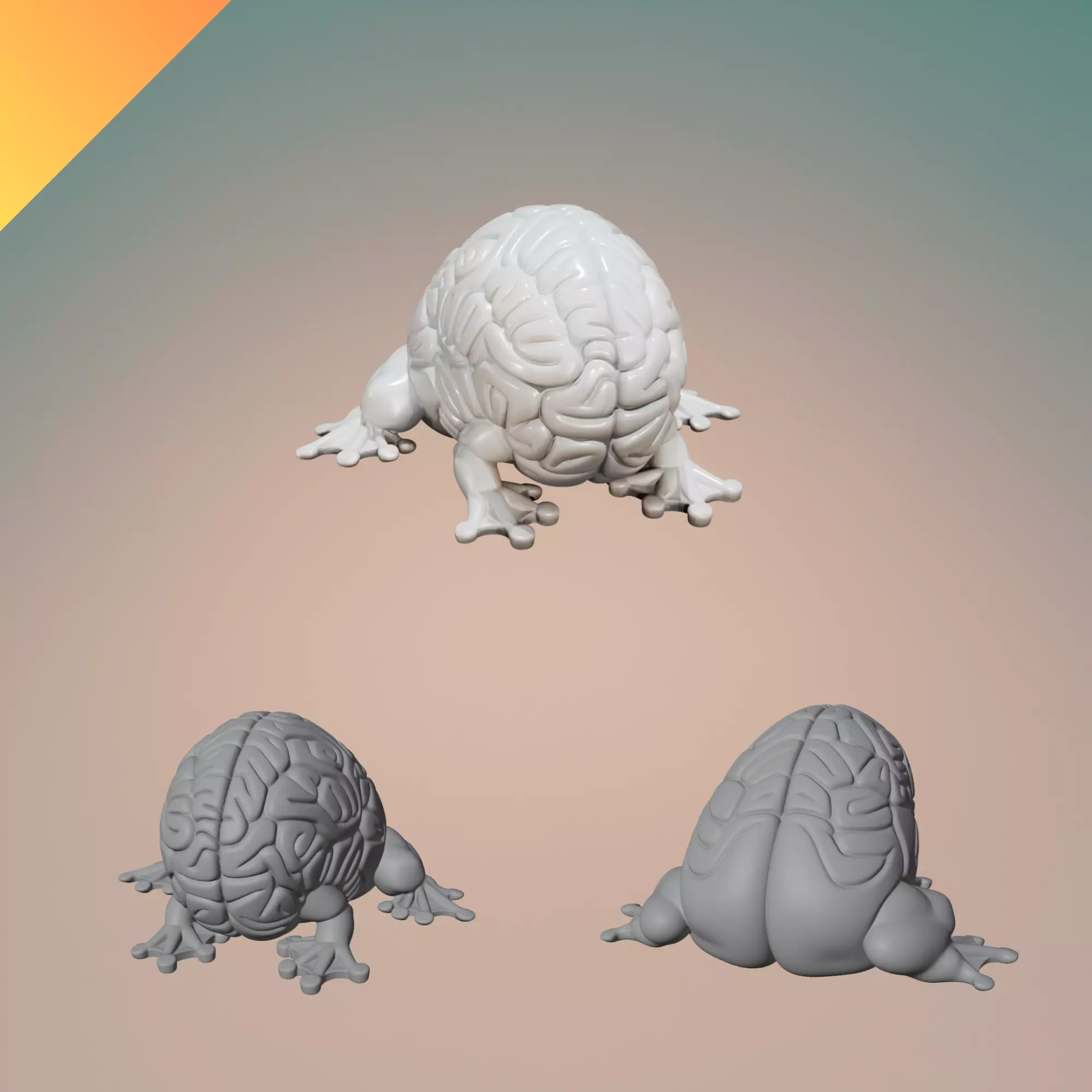 Brain Frog Creature STL OBJ GLB 3D Printable Hybrid Brain Toad 3D print model
