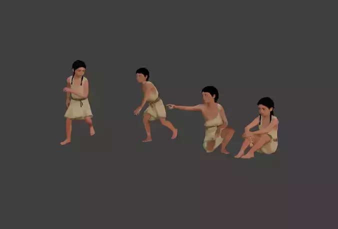 Native American Children Low-poly 3D model